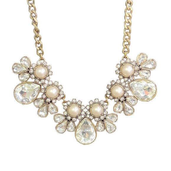 Ann Taylor Loft Rhinestone Chunky Statement Necklace Gold Tone 20 in - Picture 2 of 8